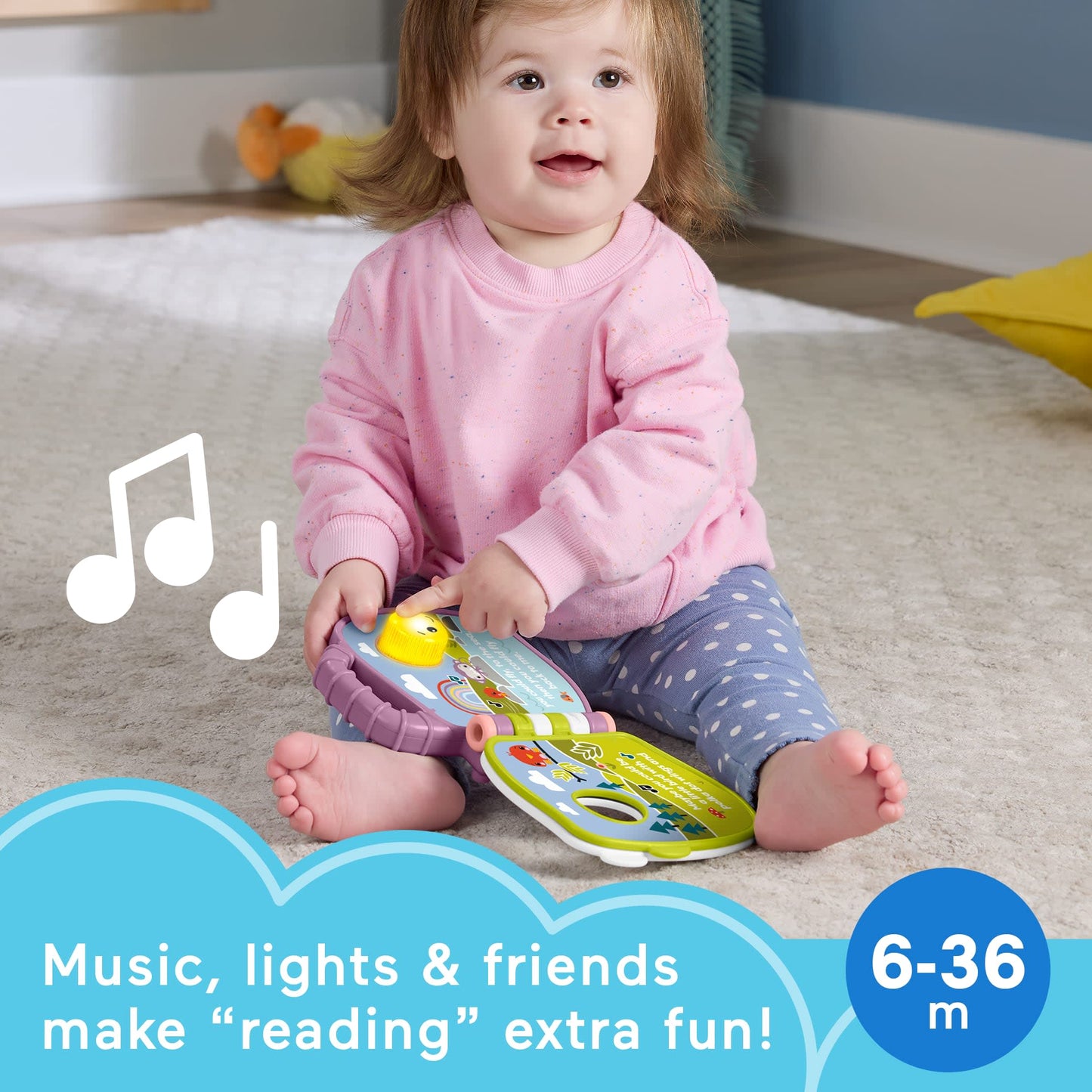 Fisher-Price Purple Monkey Musical Storybook Toy For Baby & Toddler With Lights & Sounds