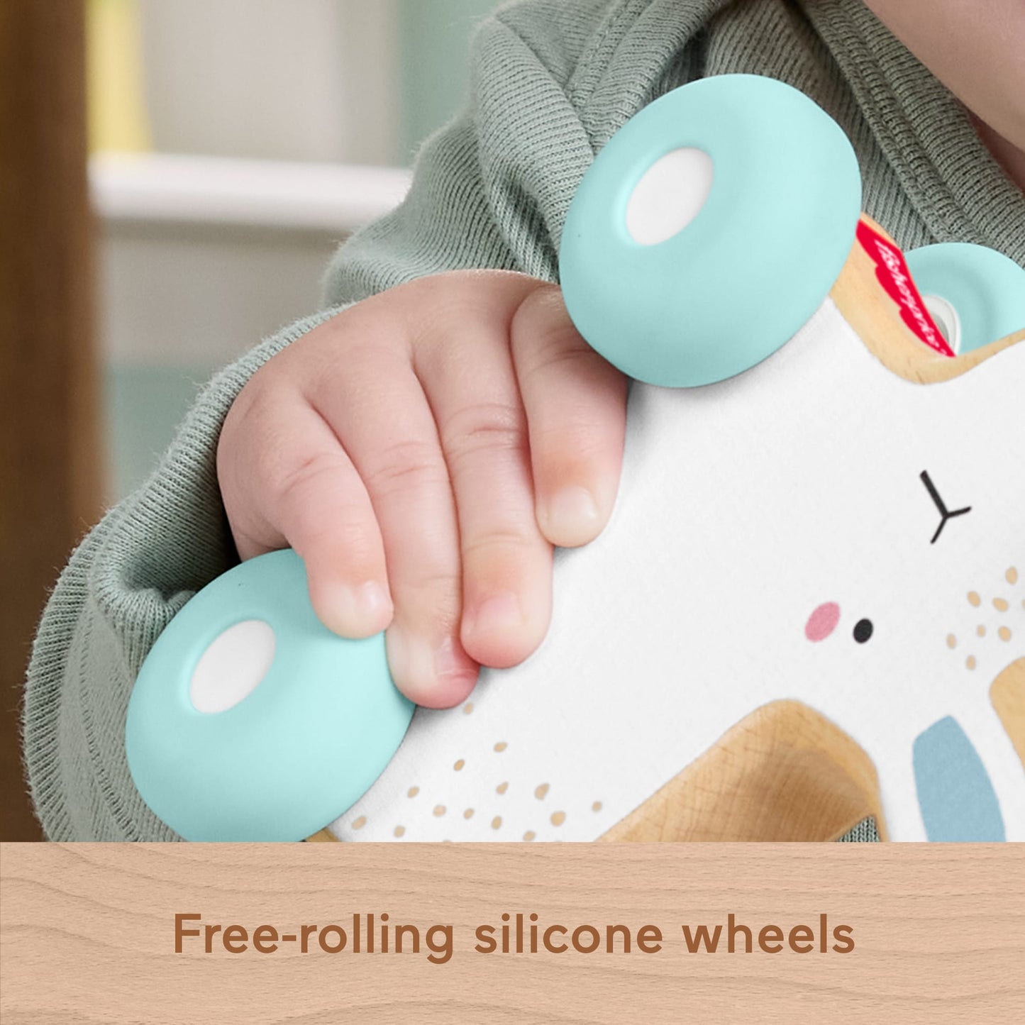 Fisher-Price Wooden Push-Along Bunny Toy Vehicle For Baby Crawling Play. 1 Wood Piece
