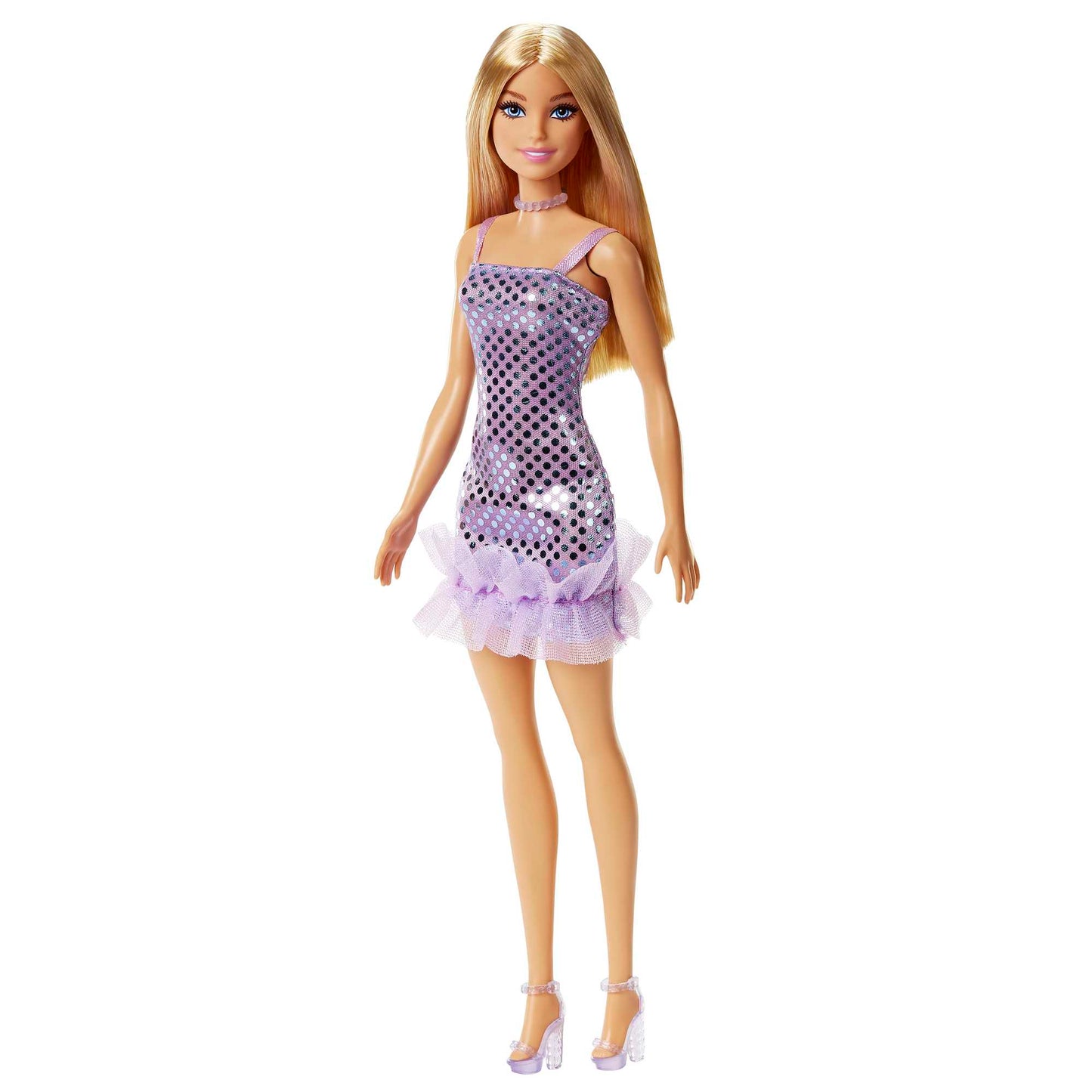 Barbie Poupée Blonde Avec Robe Lavande Métallique