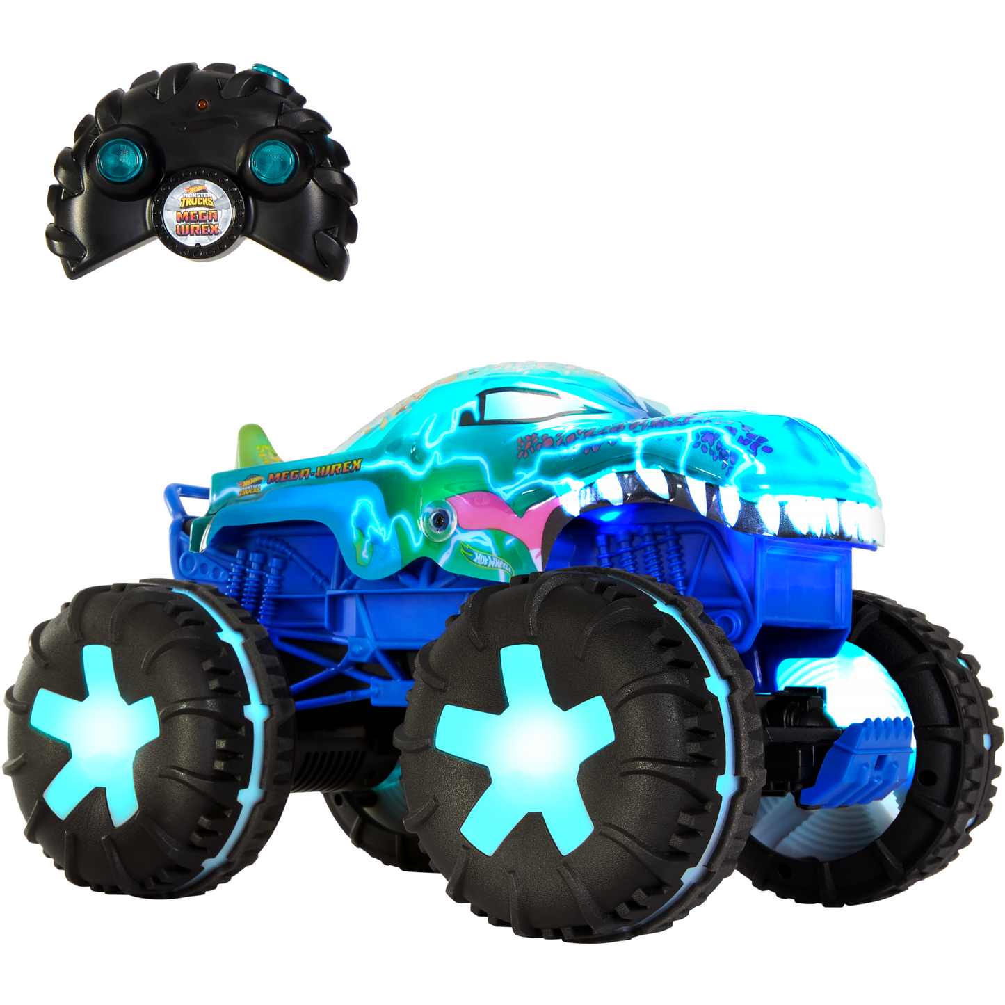 Hot Wheels Monster Trucks 1:15 Scale MEGA-Wrex Alive Remote-Control Vehicle, Battery-Powered RC With interactive Lights & Sounds