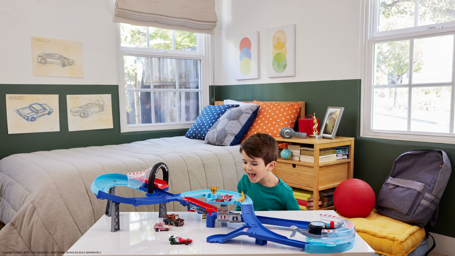 Disney And Pixar Cars Grc Jumping Raceway Playset With 2 Toy Vehicles, includes Lightning Mcqueen
